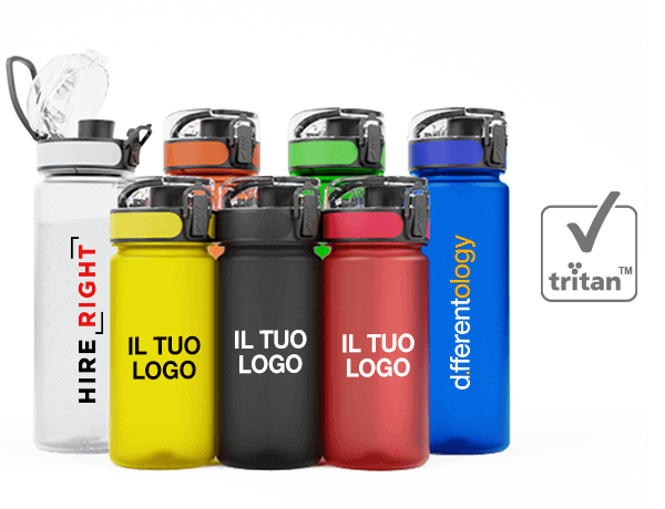 Borracce in plastica personalizzate. Senza BPA - Con logo e consegnate in  soli 7 giorni!